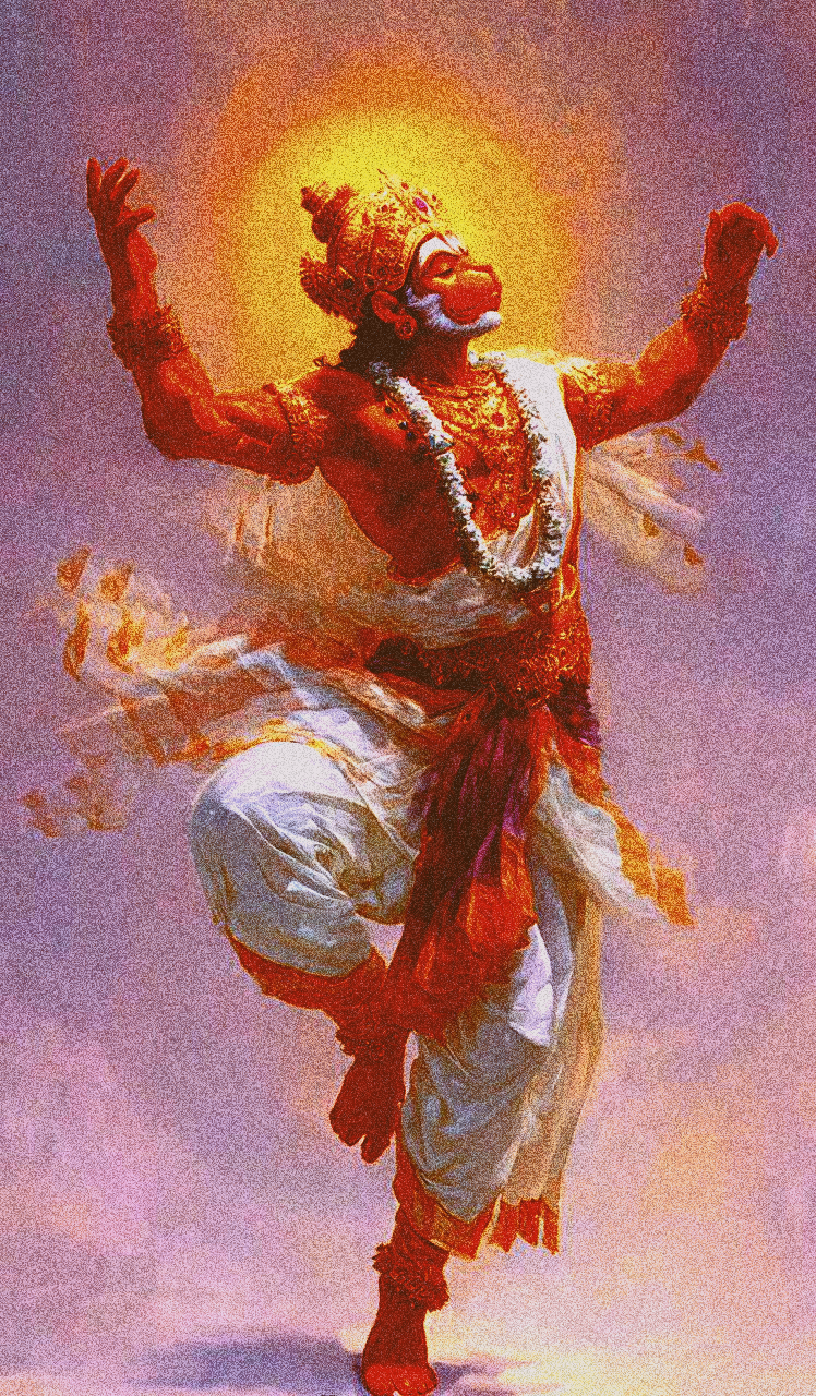 Dithered dancing figure with warm halo
