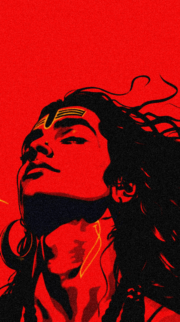 Red and black Bayer dither portrait